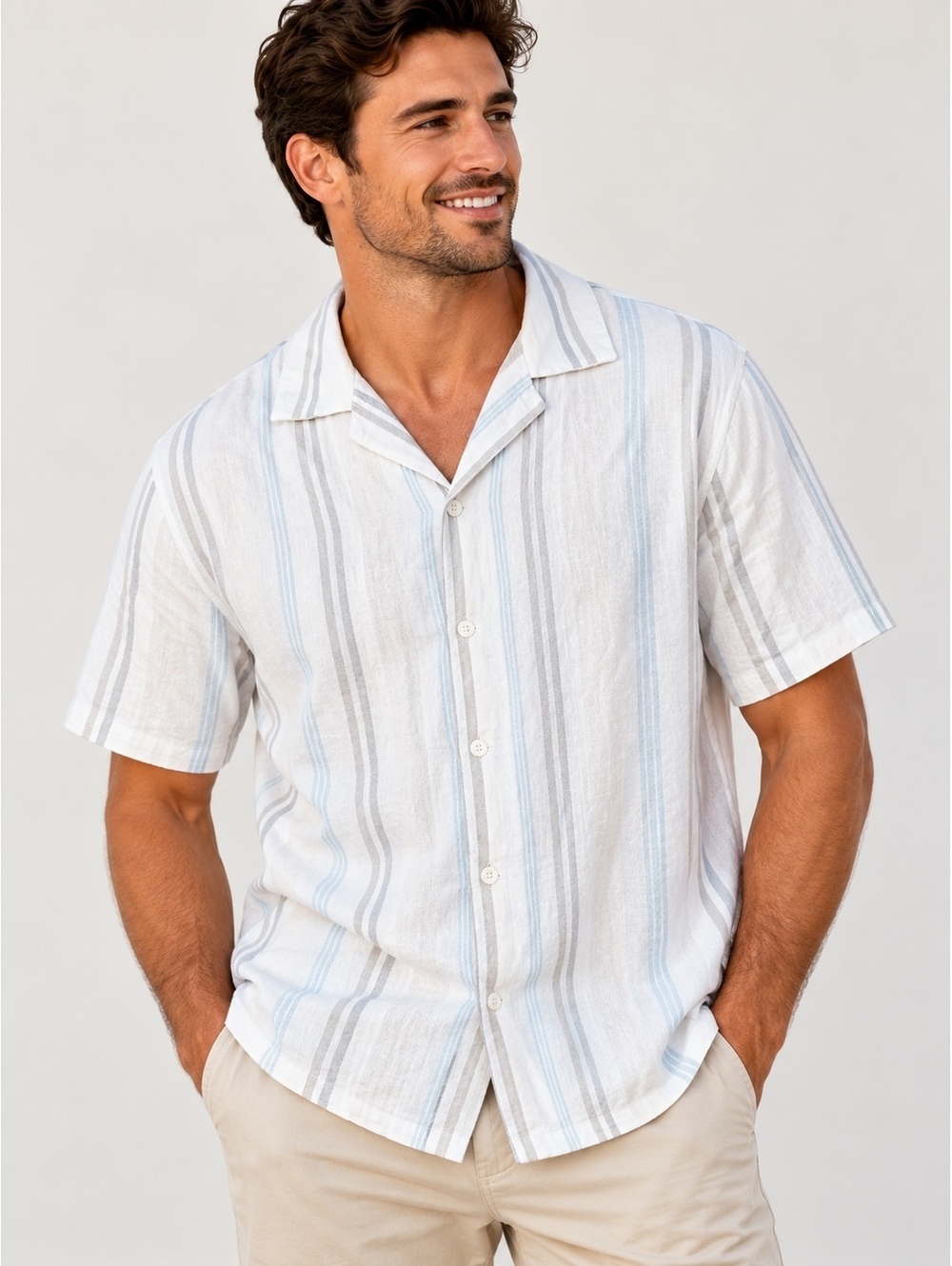 NWT Porter & Ash Men’s Linen Blend Striped Button Down Shirt Size L